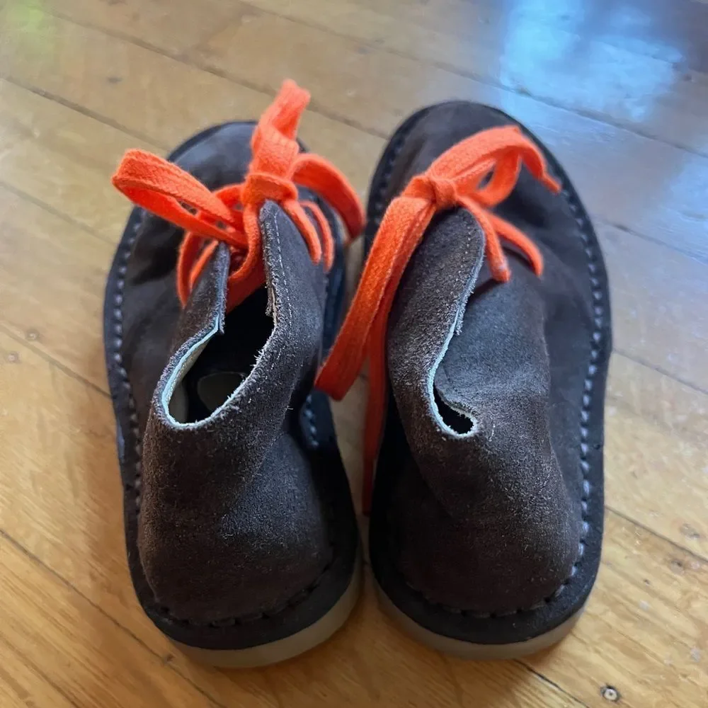 Nordstrom chocolate brown suede desert boots 9 9T orange laces preppy dress shoe